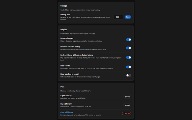 Extension options and settings page