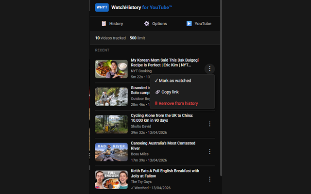 Extension popup interface